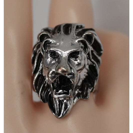 Roaring Lion's Head Ring • Leo • Mane • 3D Silvertone • Size 9.75 • 1.25" Long