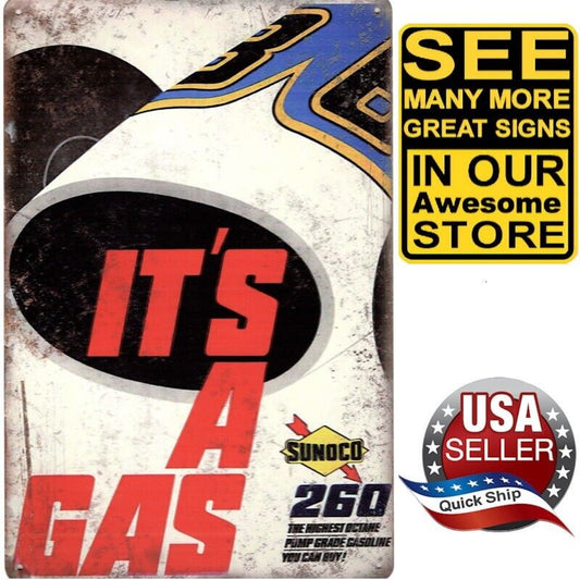 Tin Petroliana Sign • Sunoco 260 •Highest Octane Pump Grade Gasoline You Can Buy