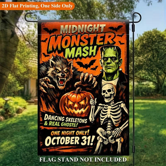 Halloween Monster Mash Party Poster 12x18 Flag • Frankenstein Werewolf Skeleton