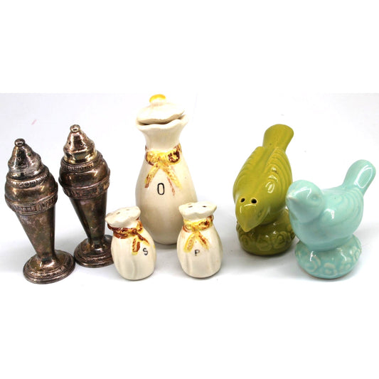Lot Vintage Salt Pepper Shakers Oil Jar Art Deco Ceramic Silverplate NECO Japan