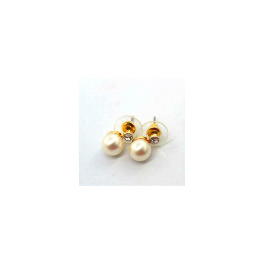 Classic Rhinestone & Faux Pearl Stud Earrings • Gold Tone • 6mm