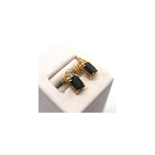 Vintage Roman Faux Sapphire Blue Earrings • 3 Rhinestone • Goldtone • Pierced