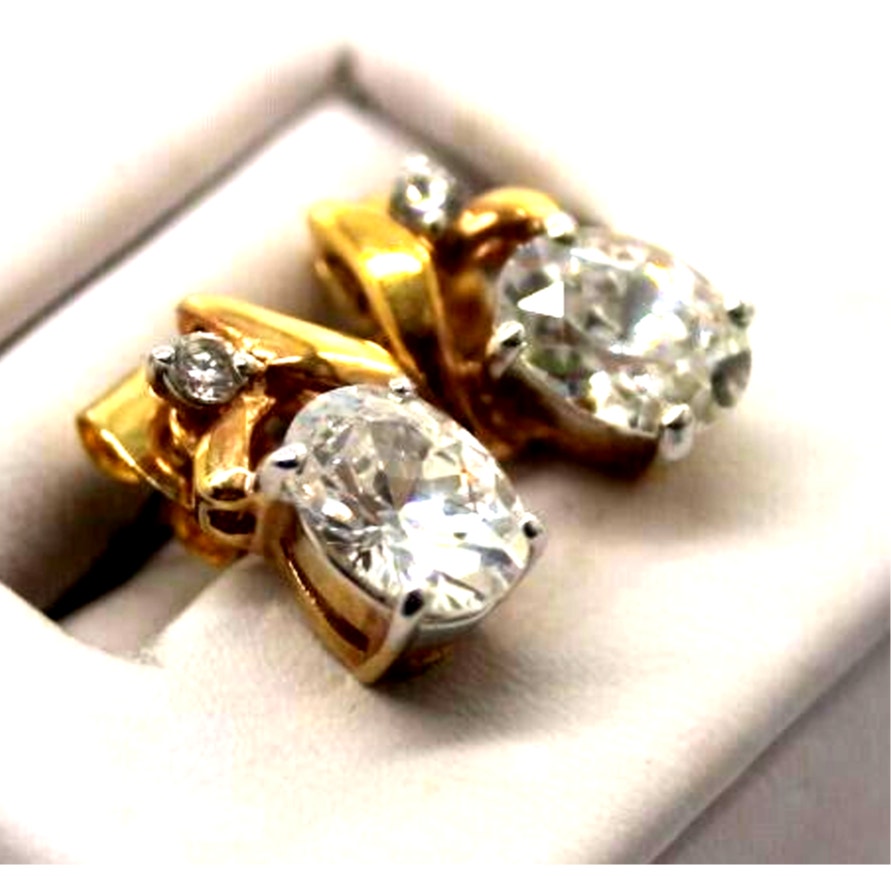 Elegant Sparkling Crystal Earrings in Goldtone • Oval • Prong Set • Pierced