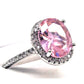 Sparkling Pink Glass Ring Surrounded by Tiny Prong Set Crystals • Silvertone Sz 6