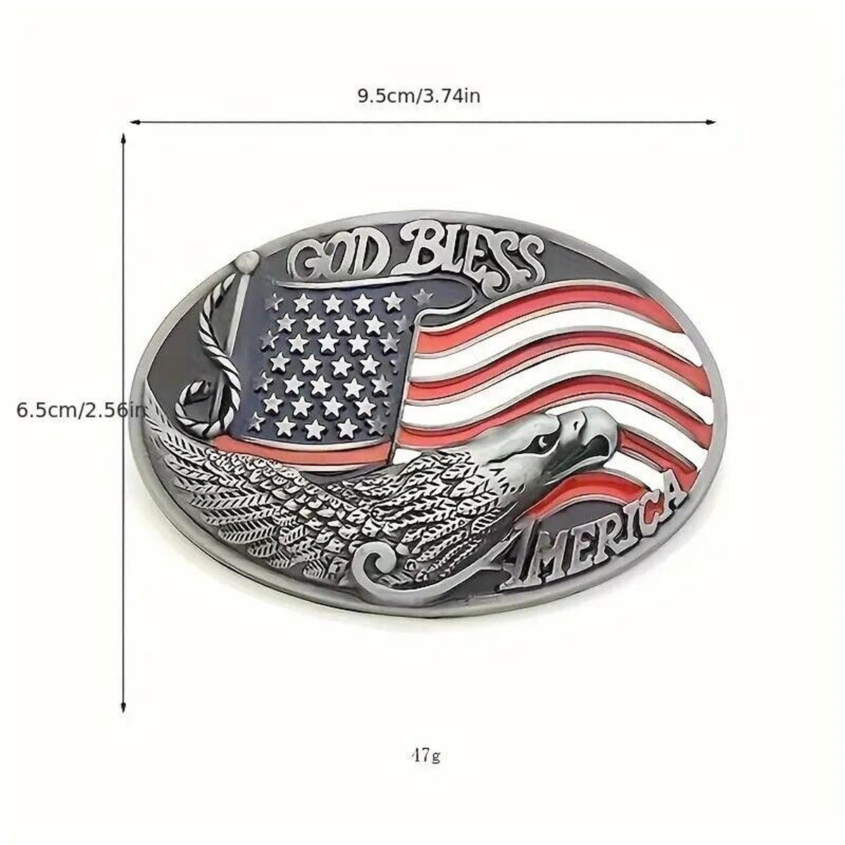 ‘God Bless America’ Eagle Sivertone Belt Buckle • Red White Blue American Flag