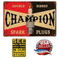 Retro Metal Tin Sign • Petroliana • Champion Spark Plugs • Double Ribbed • 8x12