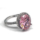 Sparkling Pink Glass Ring Surrounded by Tiny Prong Set Crystals • Silvertone Sz 6
