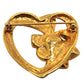 Avon Faux Green Emerald Heart Bow Brooch Pin • Gold Tone