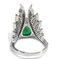 Stunning Faux Emerald Silver Tone Ring Pave Rhinestone Wings • Size 6