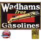 Metal Tin Petroliana Sign • Wadham's True Gasoline • 12x8 • Black White Red Gold