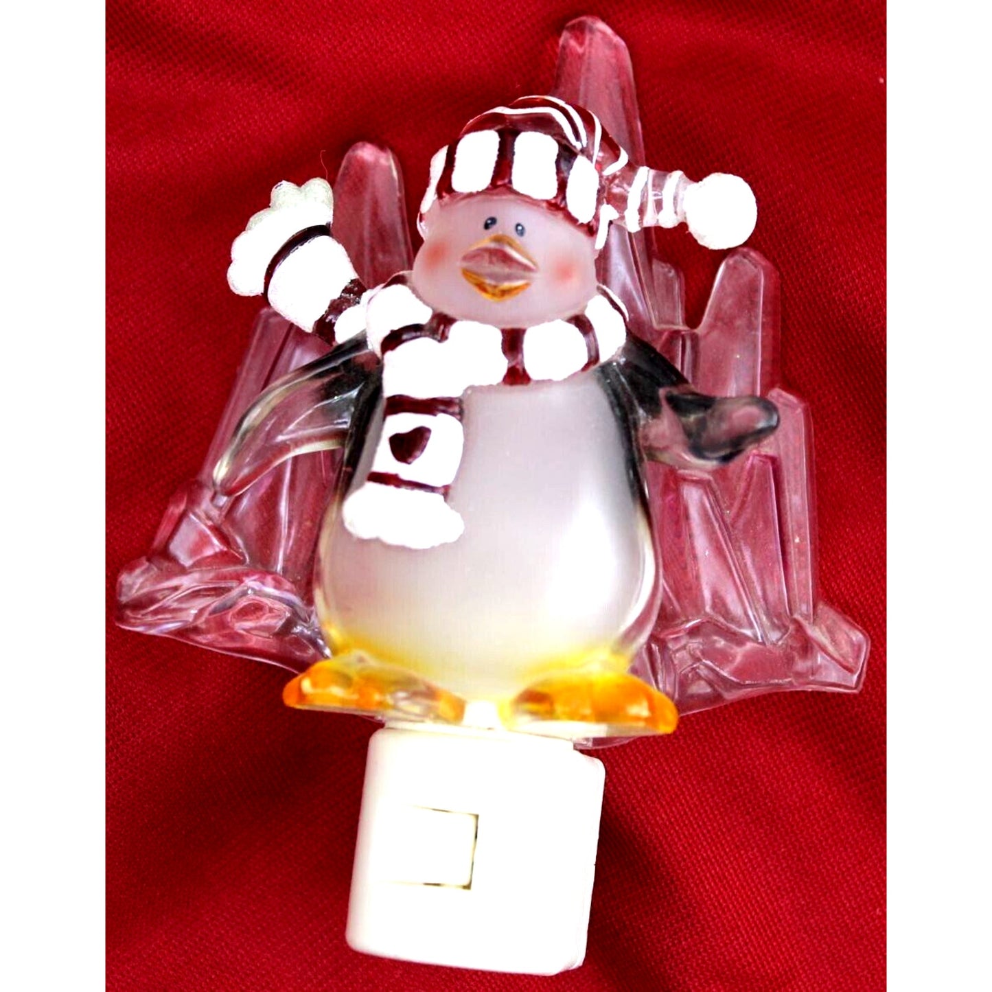 Little Penguin Christmas Night Light • Ice Berg Scarf Hat • Red Yellow 6" Tall