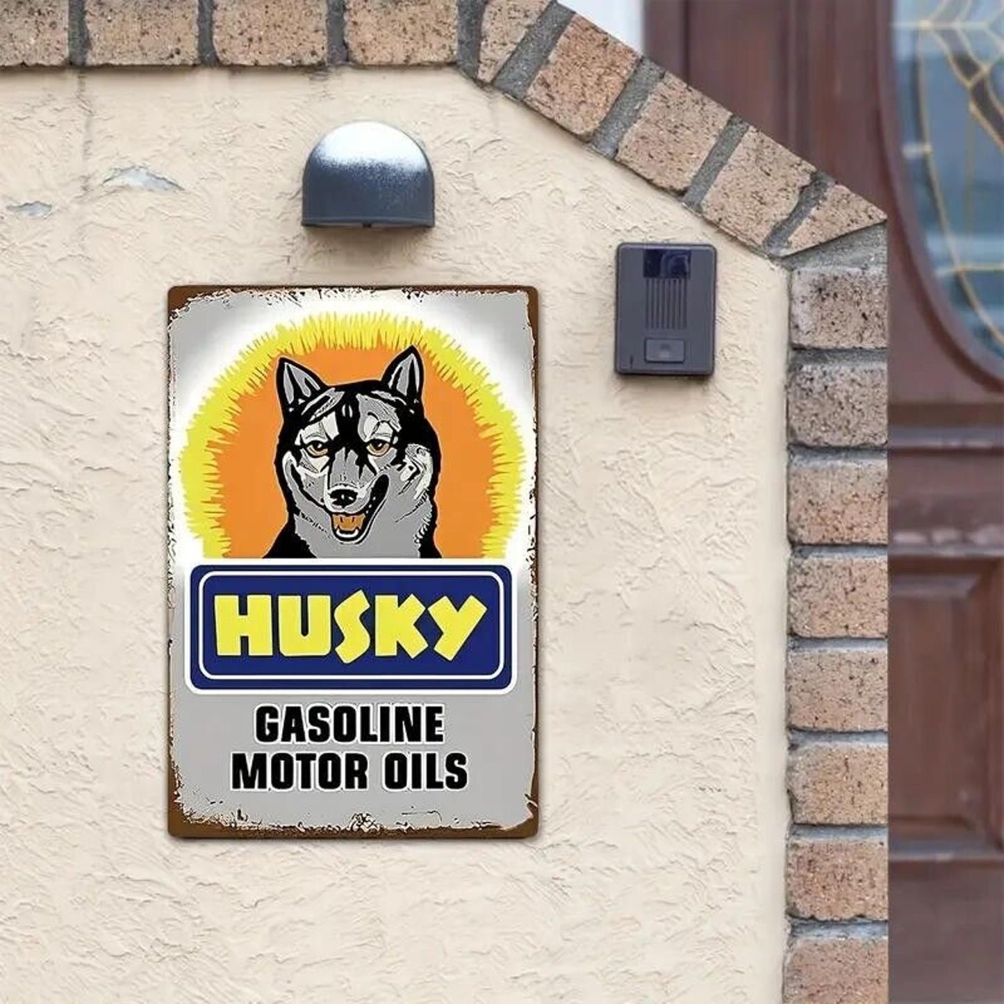 Retro Distressed Tin Sign • Petroliana • Husky Gasoline & Motor Oils • Husky Dog