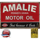 Metal Tin Petroliana Sign •Amalie Pure Pennsylvania Motor Oil •Because It Lasts