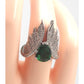 Stunning Faux Emerald Silver Tone Ring Pave Rhinestone Wings • Size 6