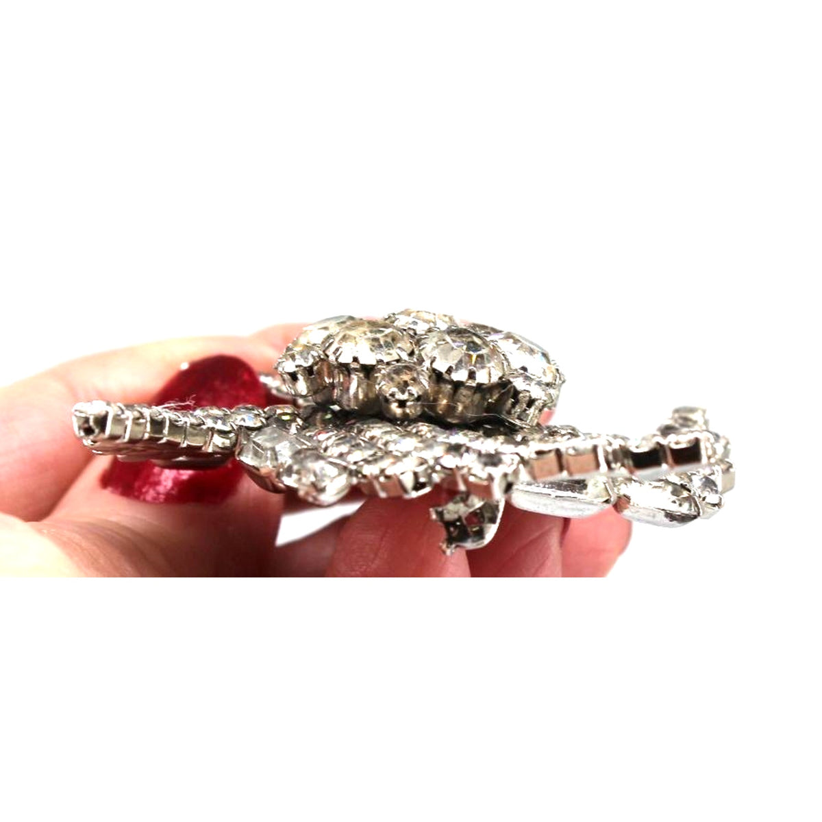 Huge Vtg 3" Tiered Clear Rhinestone Swirl Cluster Baguette Round Swirl Brooch