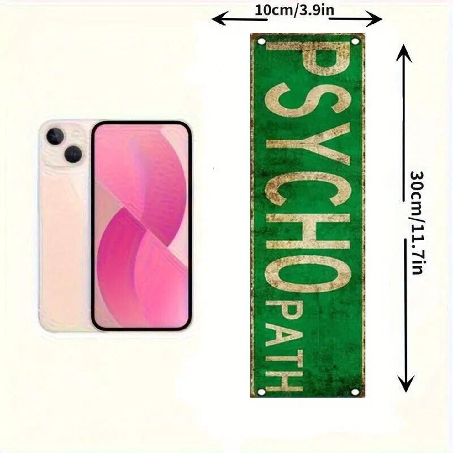 Psycho Path Psychopath Street Sign • 4”x12” • Green & Cream • Wood Fiber Board