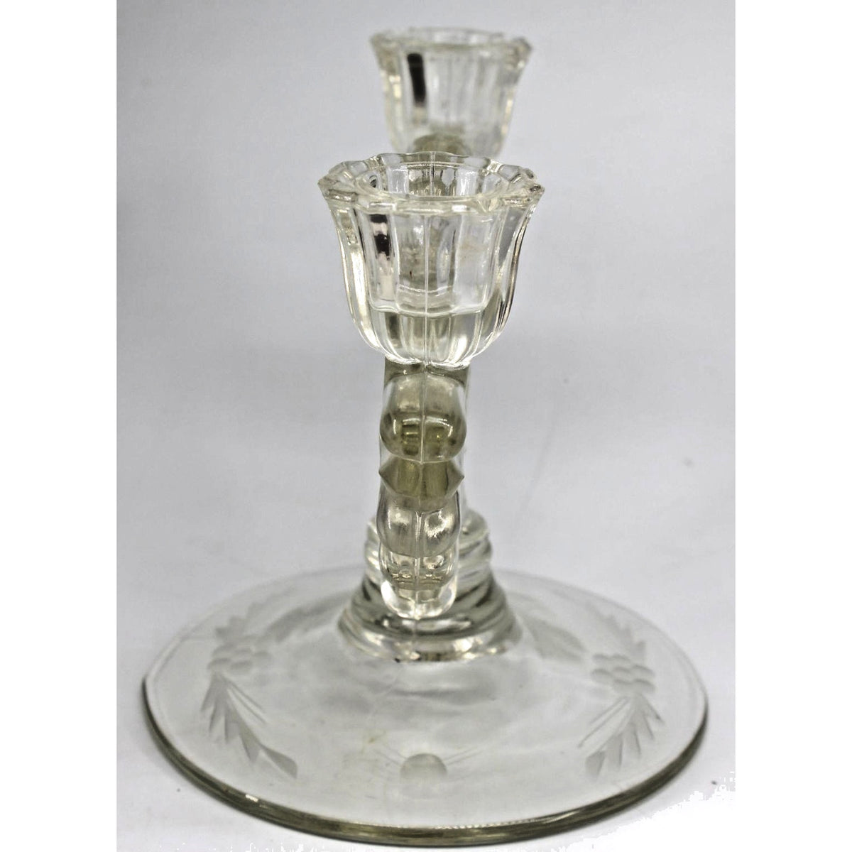Vintage Art Deco Glass Double Two Candle Holder Elegant Centerpiece 1930s-5.75"