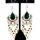 Freshwater Pearl Malachite Dangle Earrings Aqua White Etched Silvertone 3-1/2"