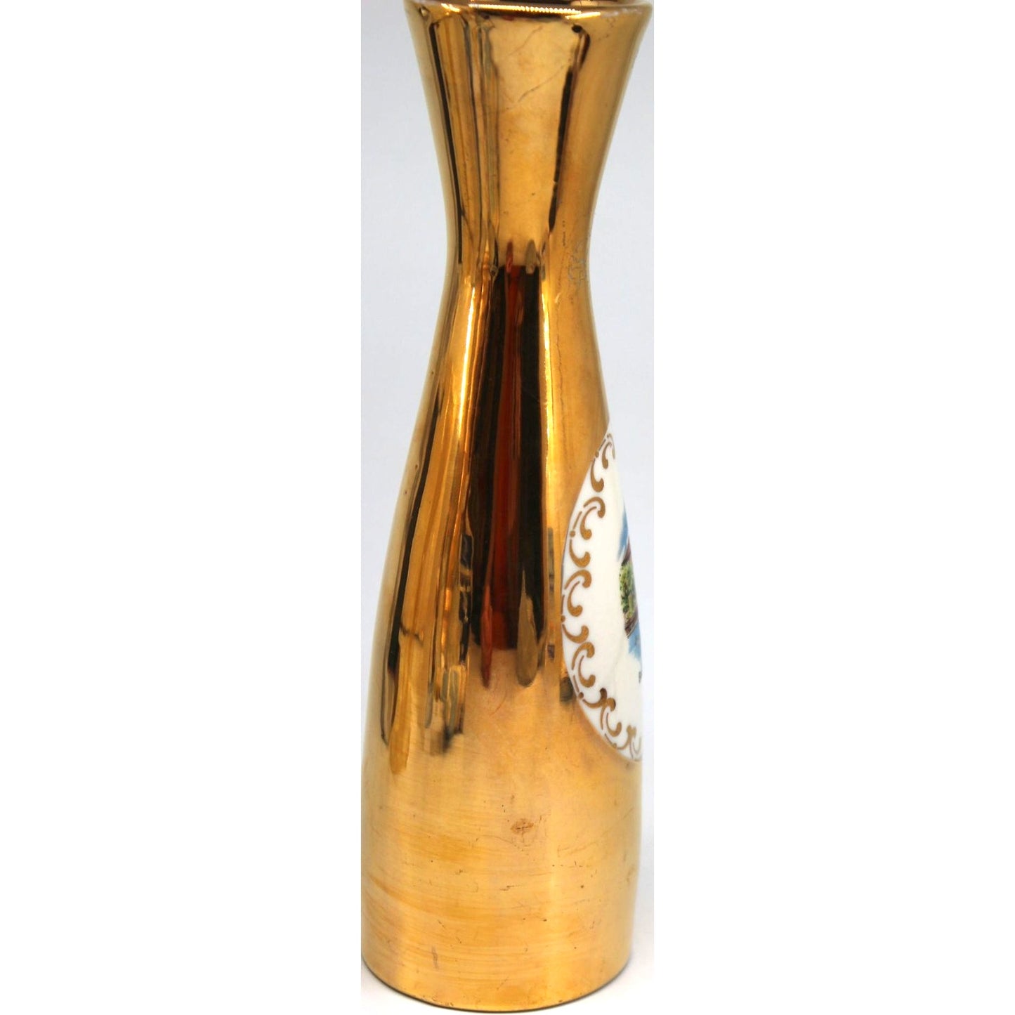 Stunning 24K Gold Painted Bad Vilbel Kurhaus Flower Vase 8" Tall Building Boat