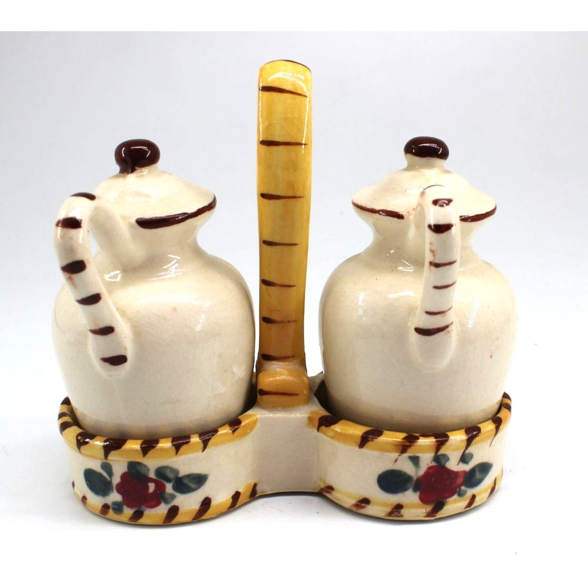Vintage Nasco Salt Pepper Shakers Holder Ceramic Radishes Handle Japan • 3.5"