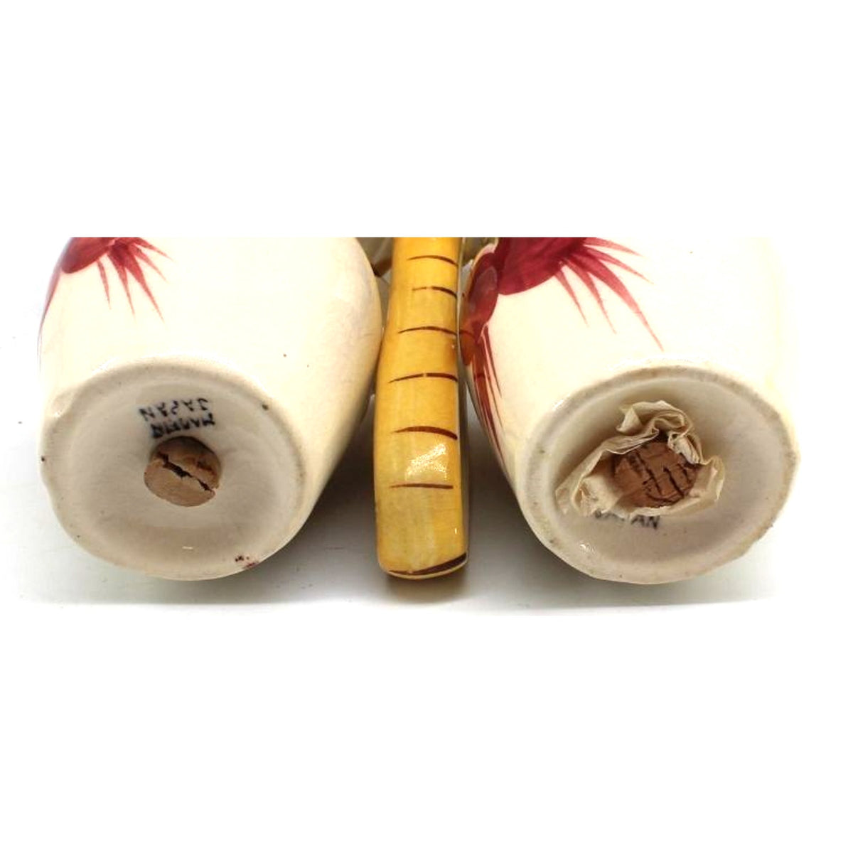 Vintage Nasco Salt Pepper Shakers Holder Ceramic Radishes Handle Japan • 3.5"