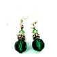 Vintage Emerald Green Crystal Ball Earrings • Bead • Silvertone 1-1/4" Drop