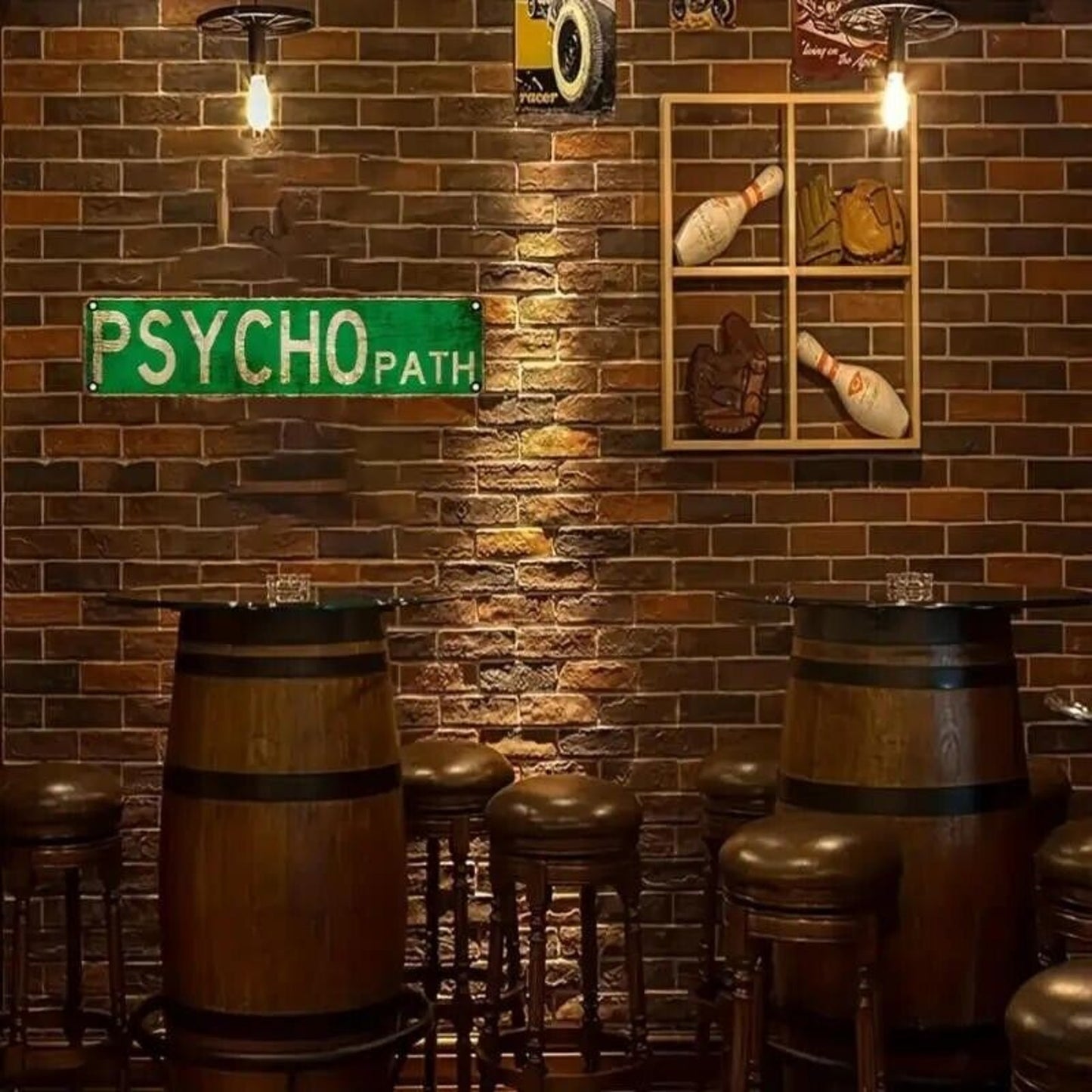 Psycho Path Psychopath Street Sign • 4”x12” • Green & Cream • Wood Fiber Board
