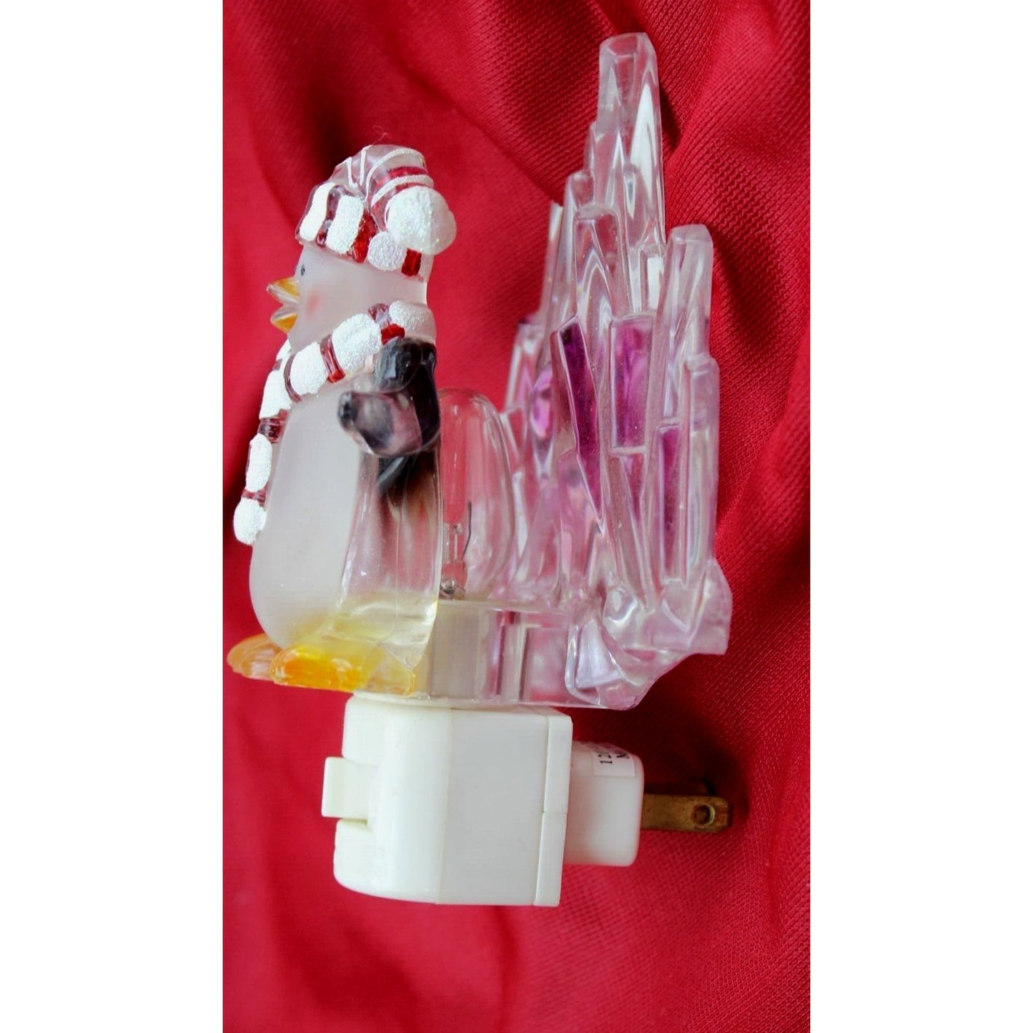 Little Penguin Christmas Night Light • Ice Berg Scarf Hat • Red Yellow 6" Tall