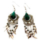 Freshwater Pearl Malachite Dangle Earrings Aqua White Etched Silvertone 3-1/2"
