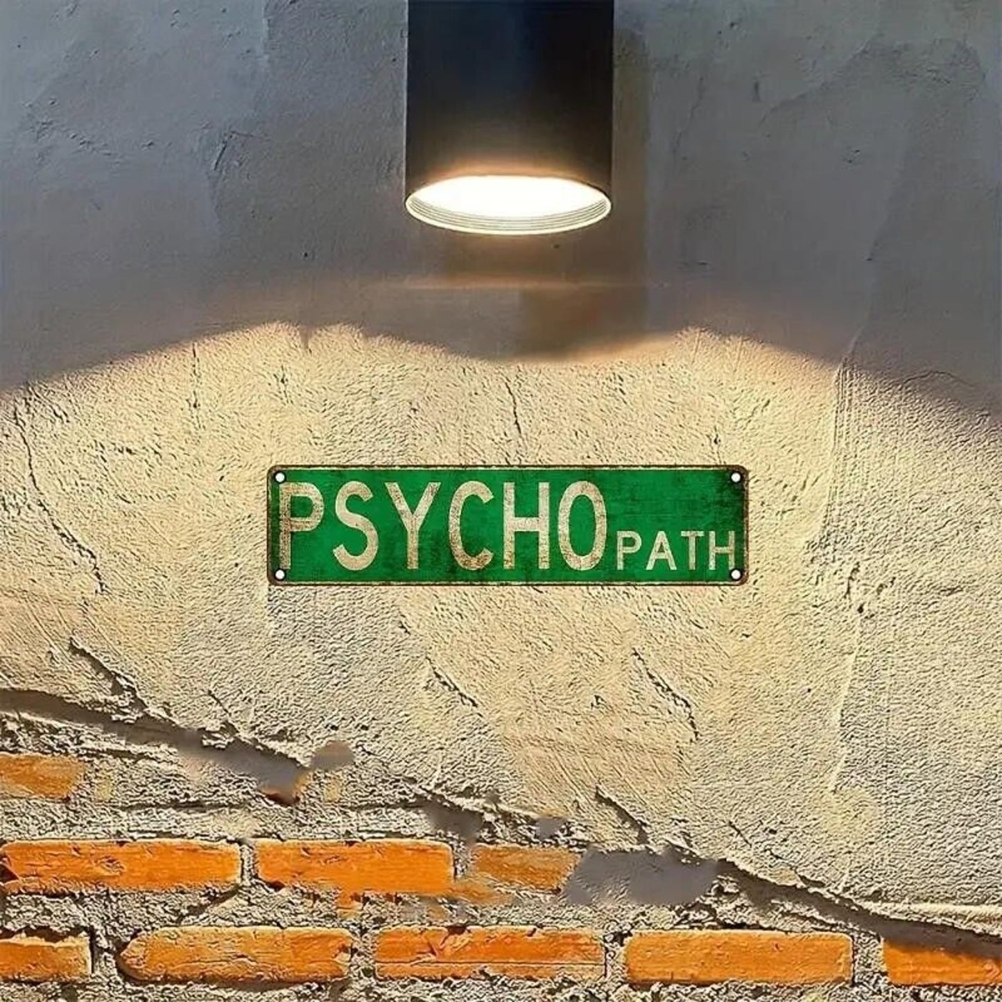 Psycho Path Psychopath Street Sign • 4”x12” • Green & Cream • Wood Fiber Board
