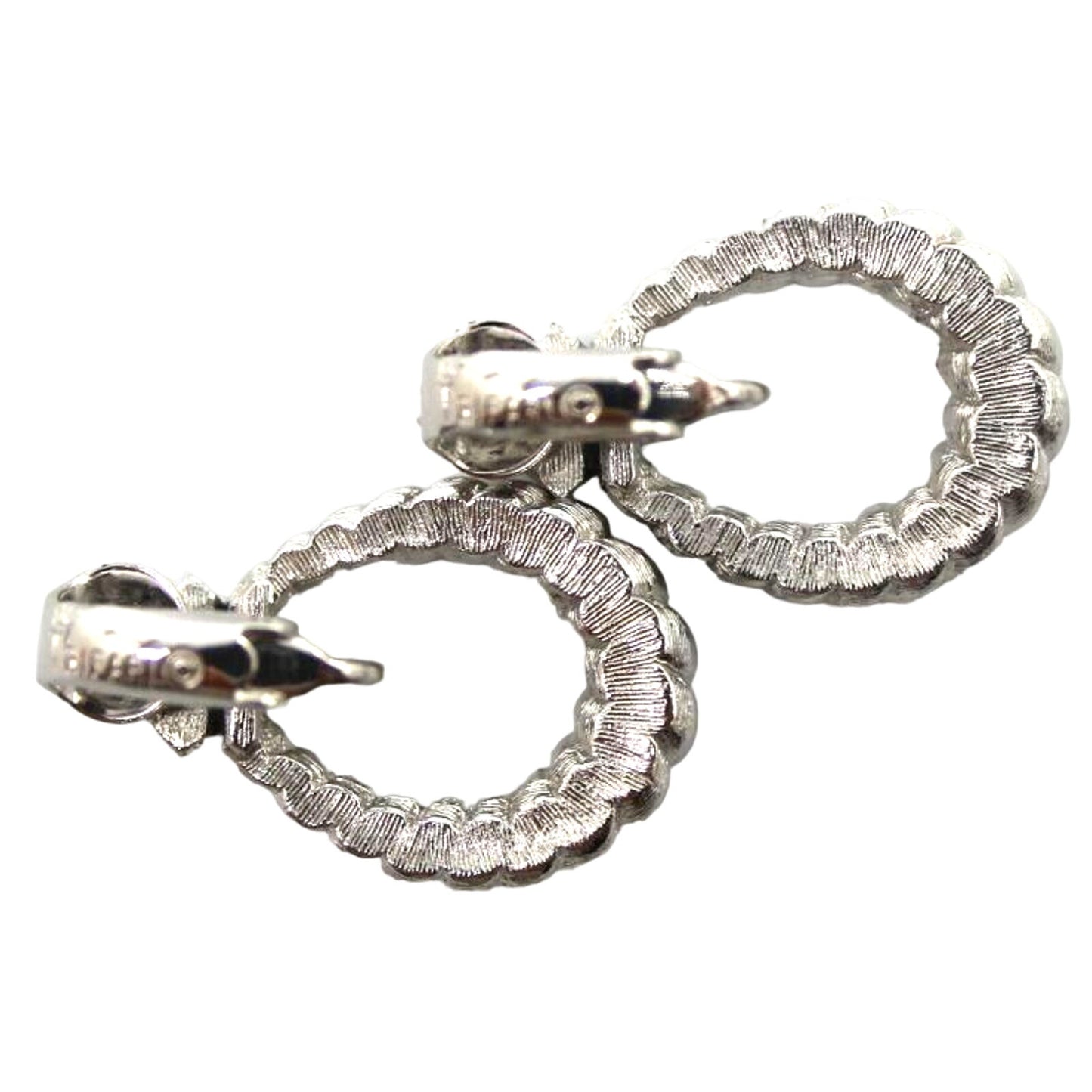 Mid Century Trifari Silver Tone Hoop Earrings • Twisted Rope • Dangle • 1" Drop