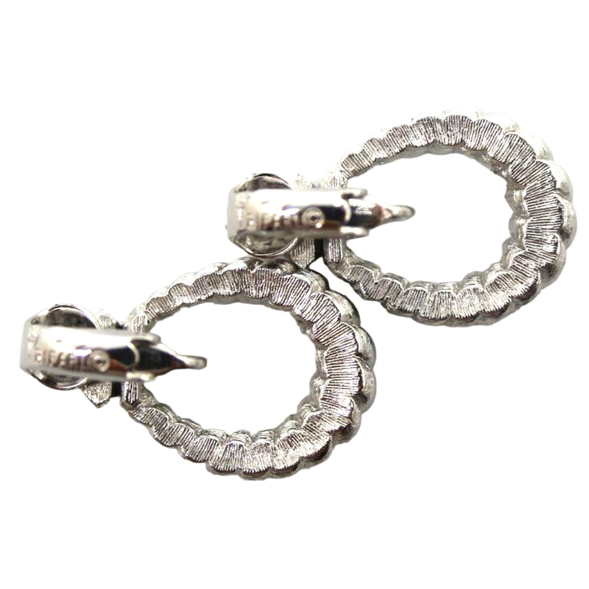 Mid Century Trifari Silver Tone Hoop Earrings • Twisted Rope • Dangle • 1" Drop