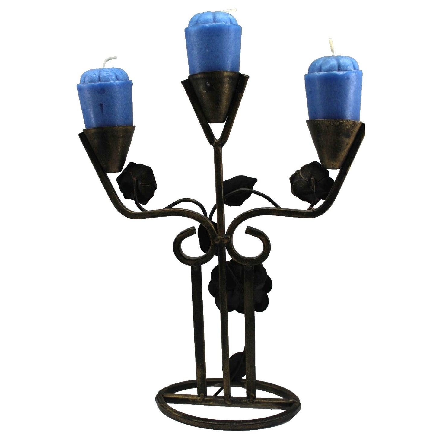 Vintage 3 Arm Candelabra Holder Flowers Leaves Candles Included 11"X8.5"