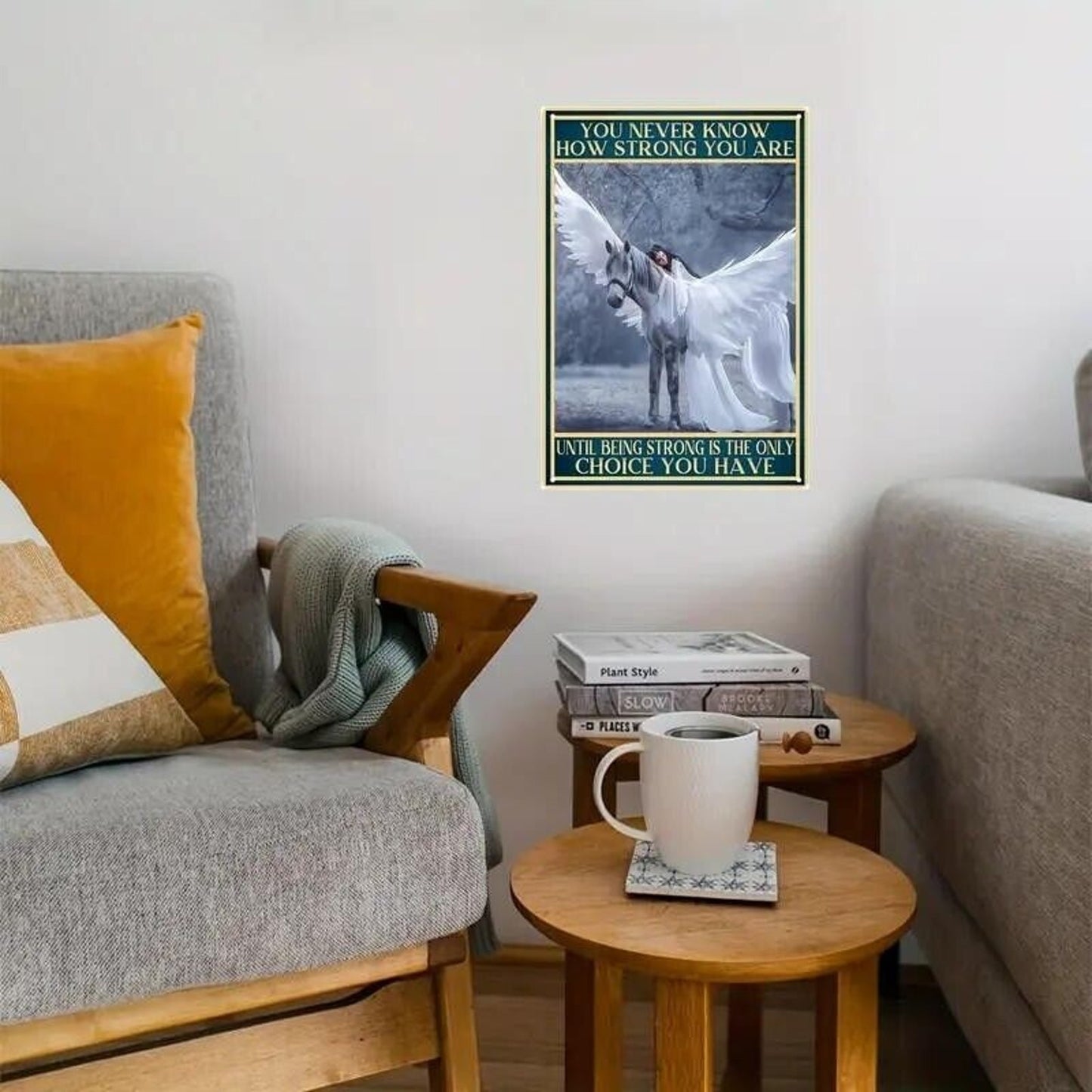 Tin Sign •You Never Know How Strong You Are •Lady in White Gown on Pegasus •8x12