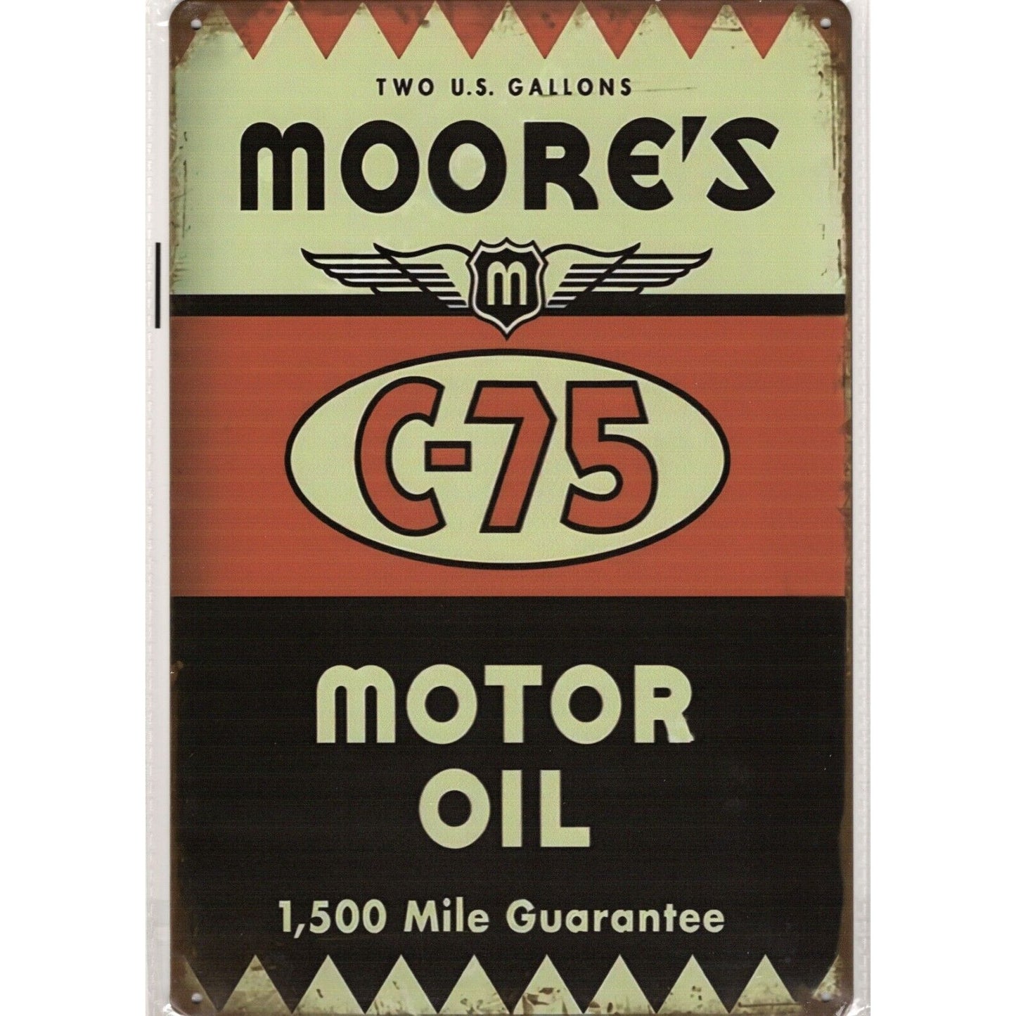 Retro Tin Sign • Petroliana • Moore’s C-75 Motor Oil • 1,500 Mile Guarantee