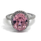 Sparkling Pink Glass Ring Surrounded by Tiny Prong Set Crystals • Silvertone Sz 6