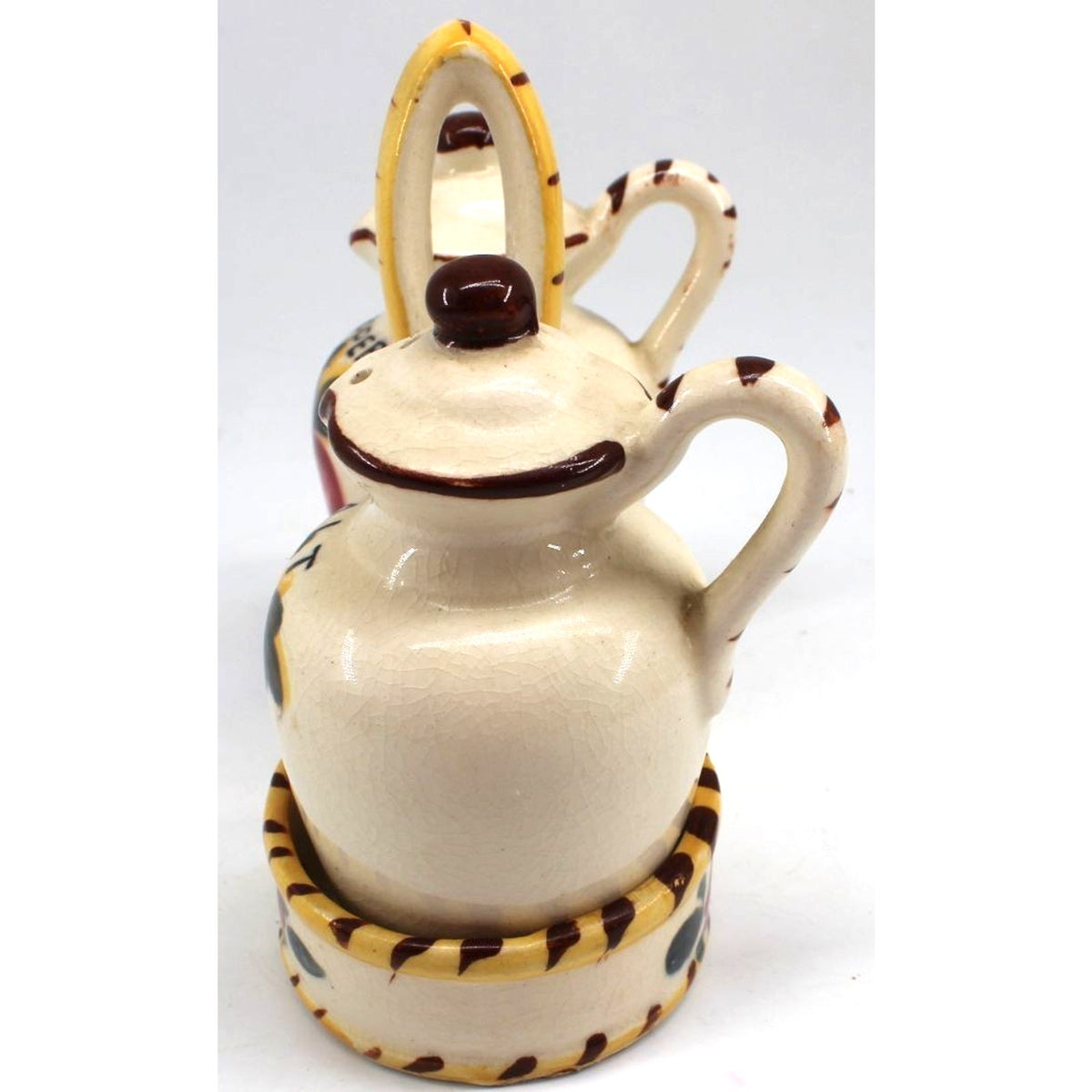 Vintage Nasco Salt Pepper Shakers Holder Ceramic Radishes Handle Japan • 3.5"