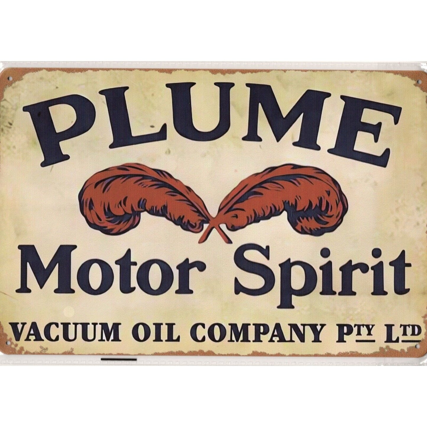 Retro Tin Sign • Petroliana • Plume Motor Spirit • Vacuum Oil Company PTY LTD