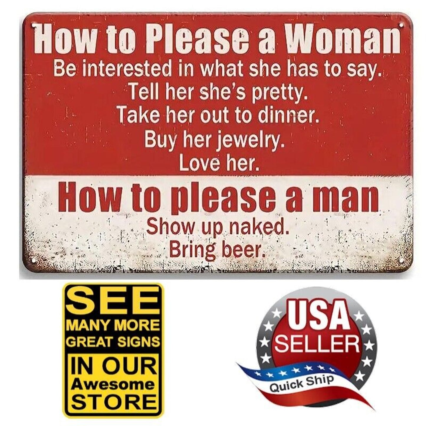 Tin Sign •How To Please A Woman •Listen •Jewelry •Love •How To Please A Man...
