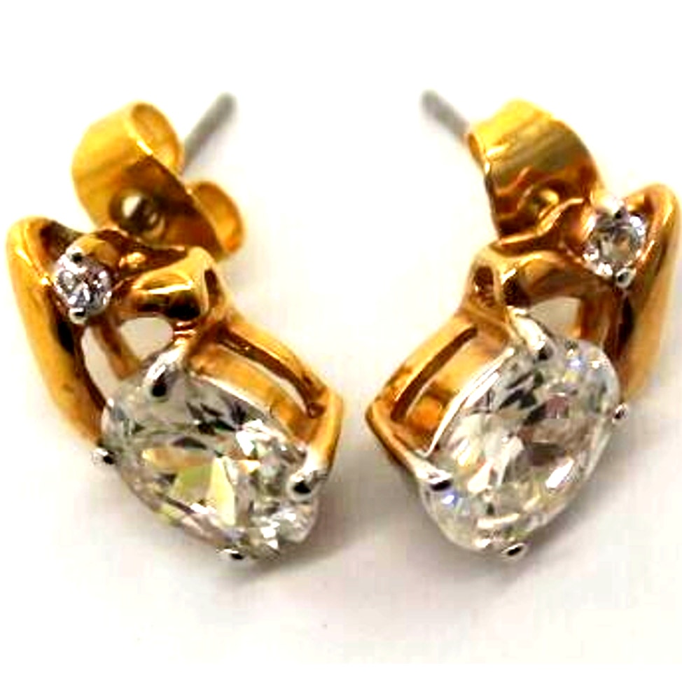 Elegant Sparkling Crystal Earrings in Goldtone • Oval • Prong Set • Pierced