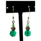 Vintage Emerald Green Crystal Ball Earrings • Bead • Silvertone 1-1/4" Drop