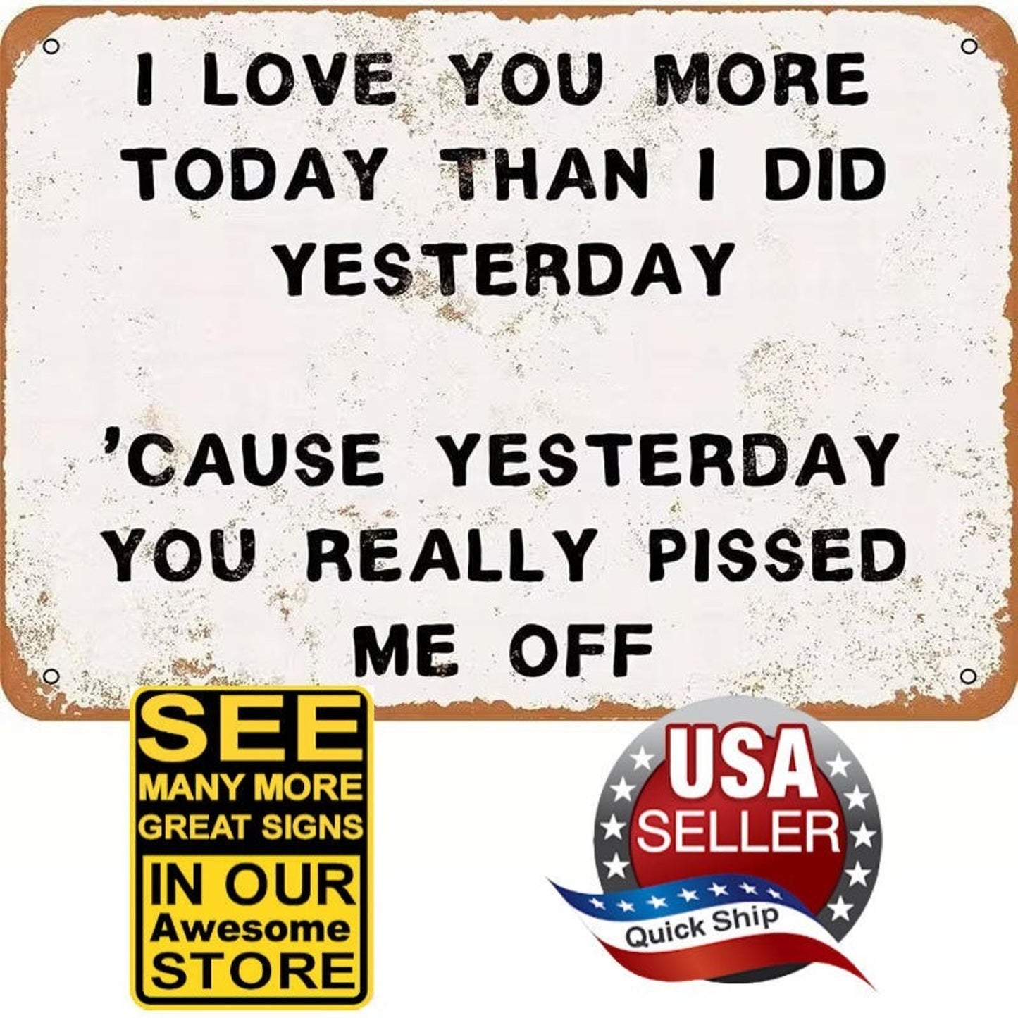 Wood Sign • 'I Love You More Today Than Yesterday' • Distressed Retro Home Décor