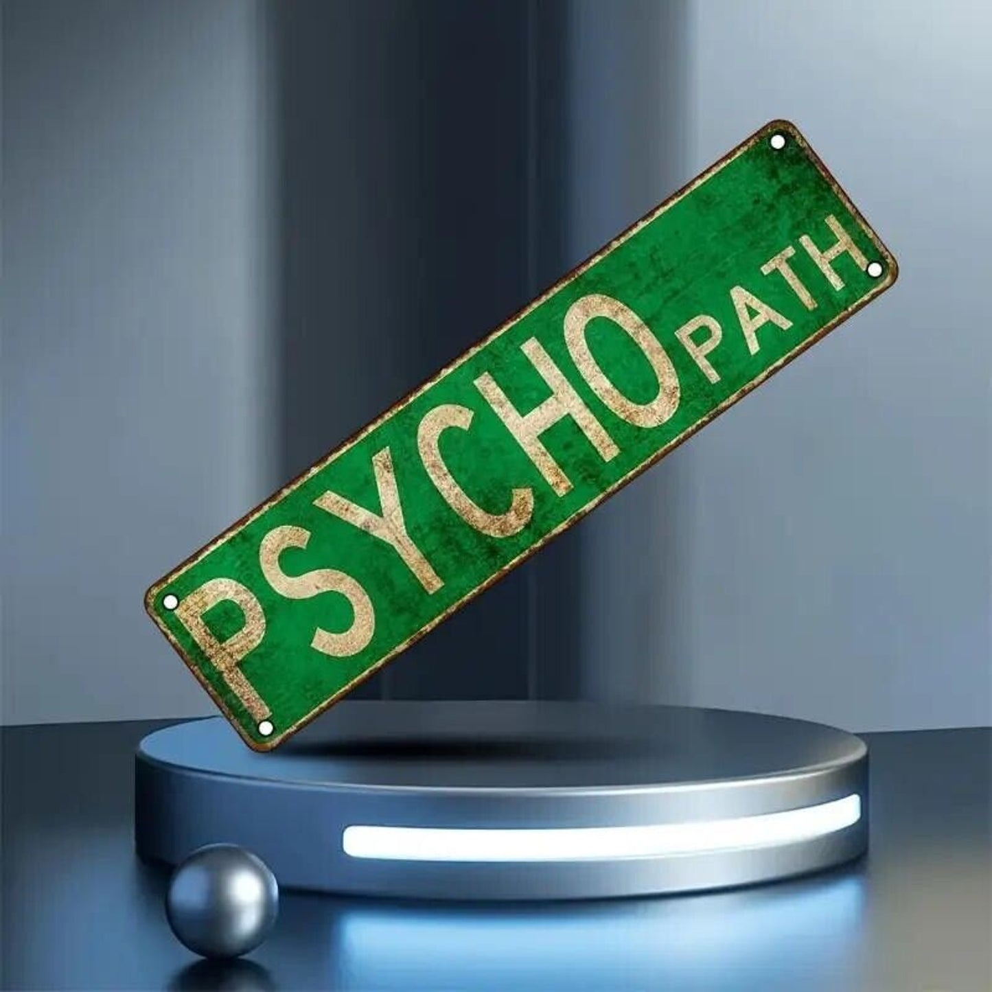 Psycho Path Psychopath Street Sign • 4”x12” • Green & Cream • Wood Fiber Board
