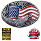 ‘God Bless America’ Eagle Sivertone Belt Buckle • Red White Blue American Flag