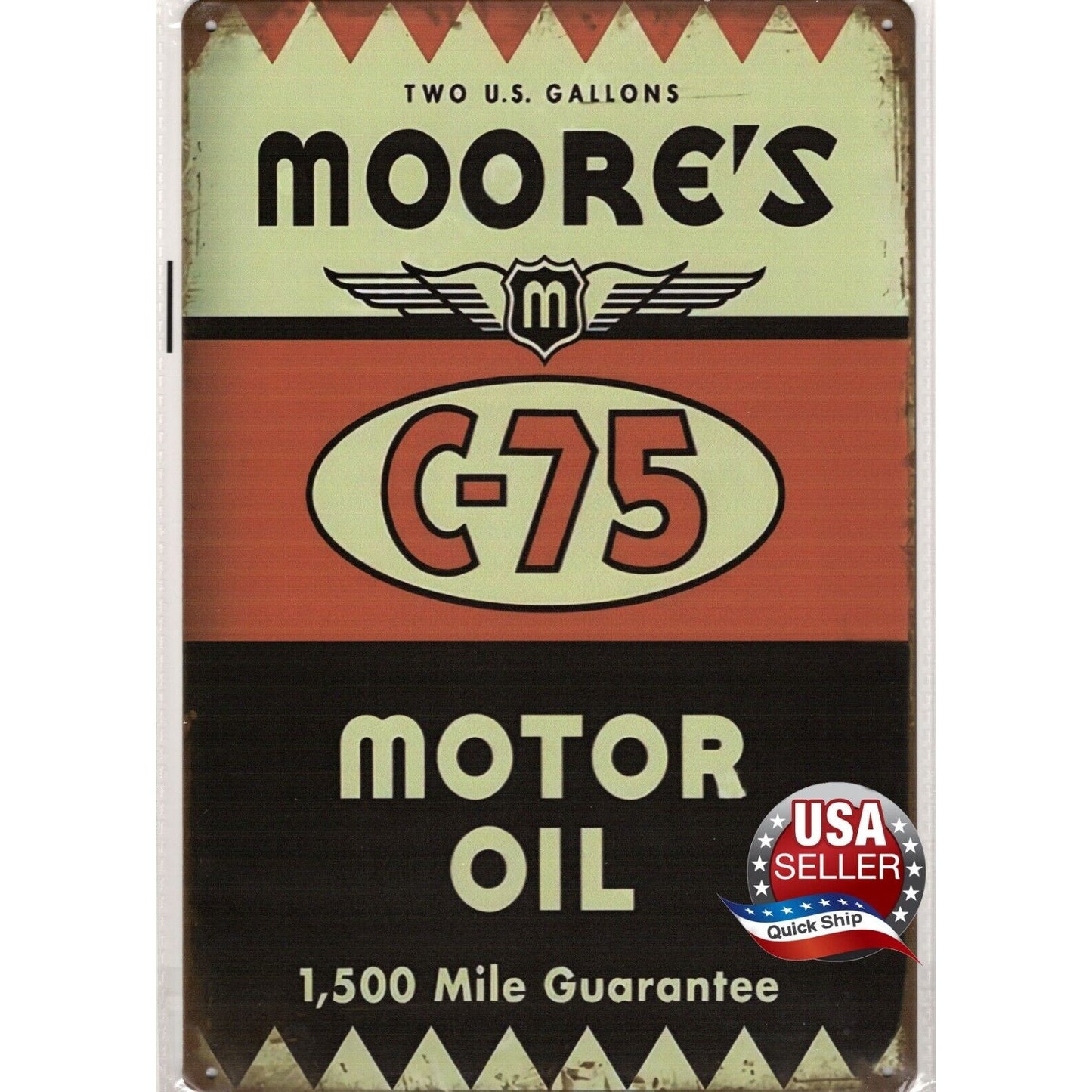 Retro Tin Sign • Petroliana • Moore’s C-75 Motor Oil • 1,500 Mile Guarantee