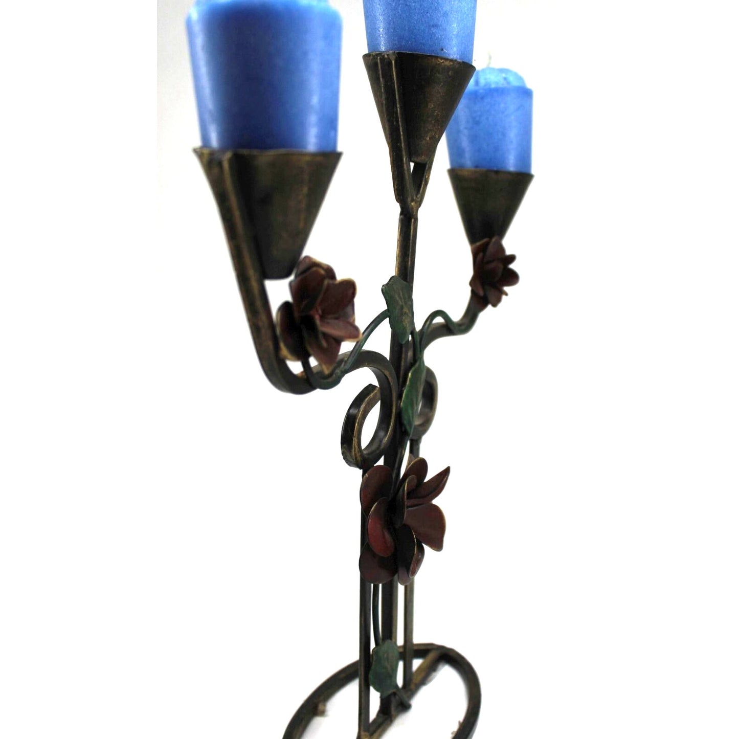 Vintage 3 Arm Candelabra Holder Flowers Leaves Candles Included 11"X8.5"