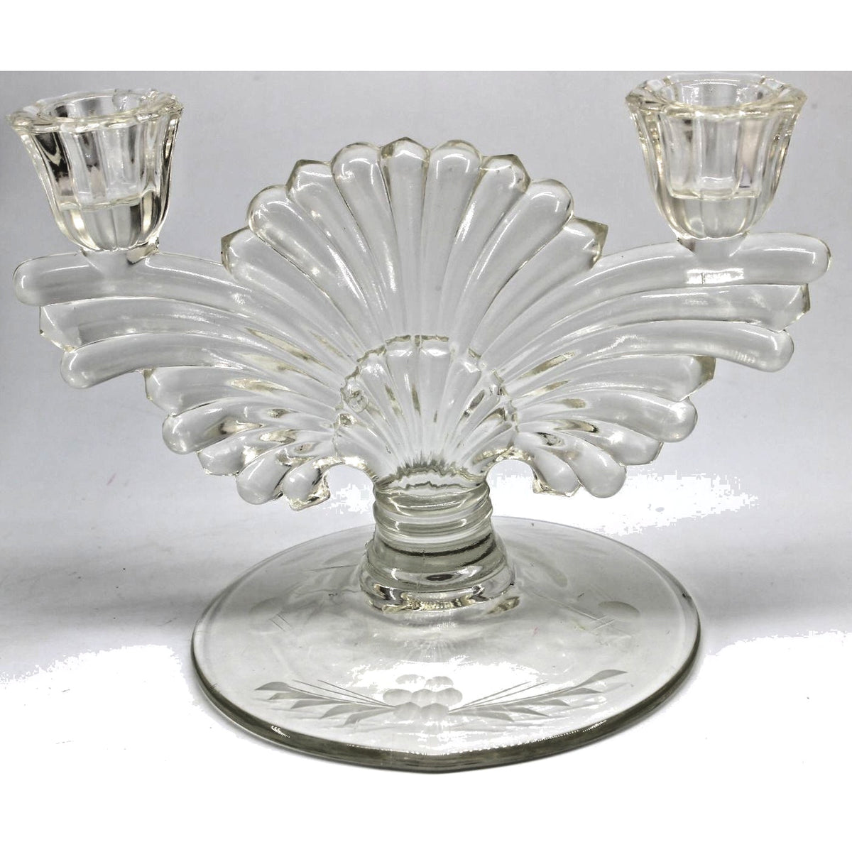 Vintage Art Deco Glass Double Two Candle Holder Elegant Centerpiece 1930s-5.75"