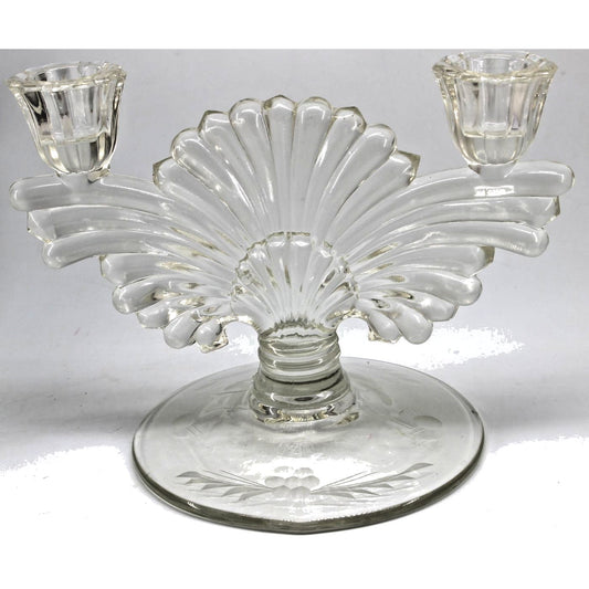 Vintage Art Deco Glass Double Two Candle Holder Elegant Centerpiece 1930s-5.75"