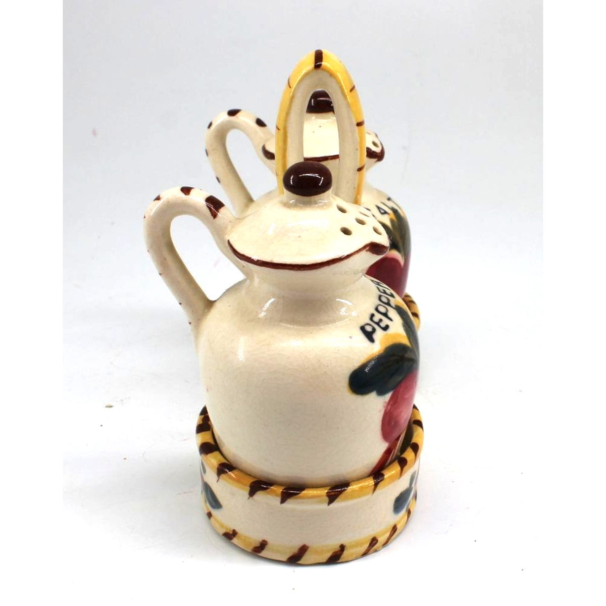Vintage Nasco Salt Pepper Shakers Holder Ceramic Radishes Handle Japan • 3.5"