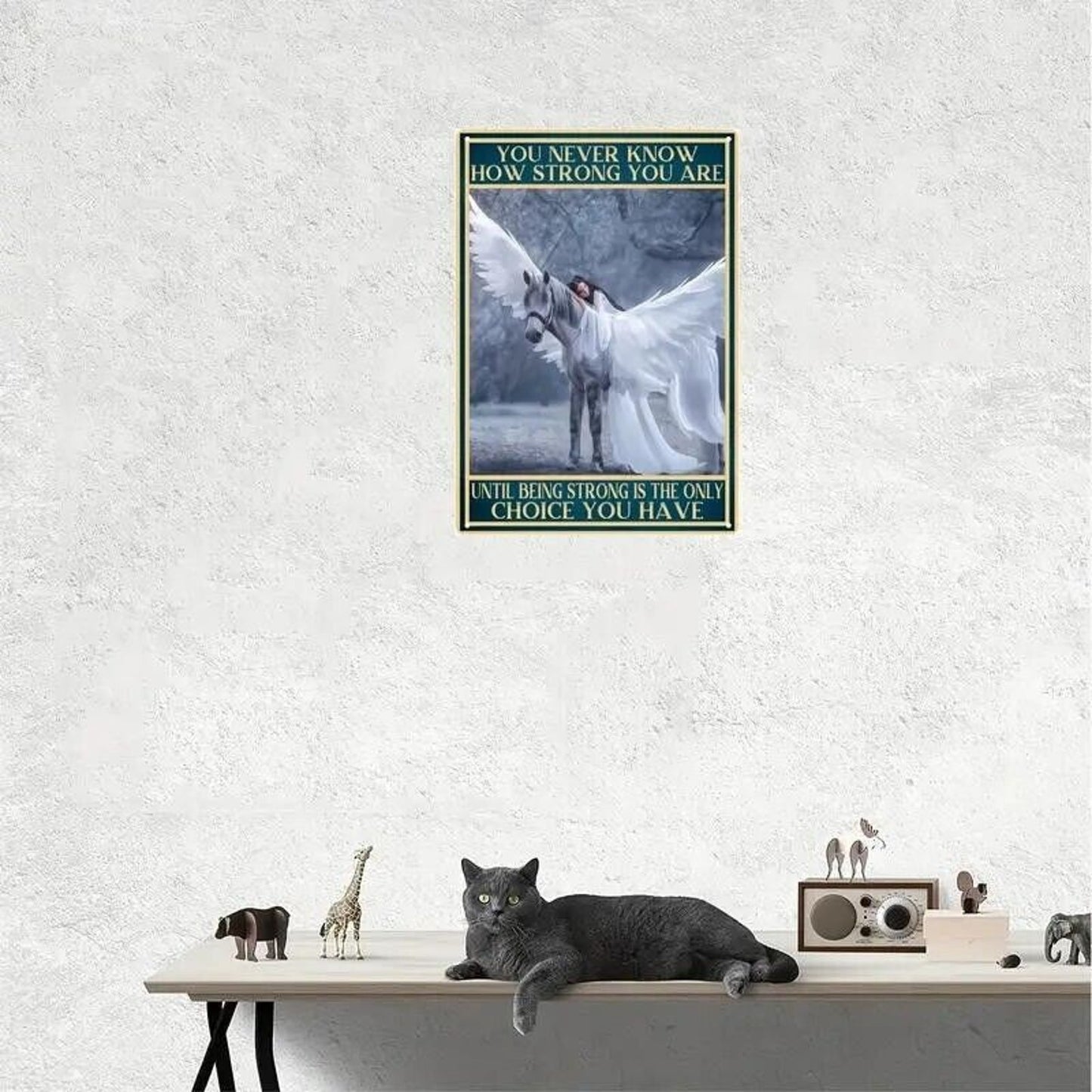 Tin Sign •You Never Know How Strong You Are •Lady in White Gown on Pegasus •8x12